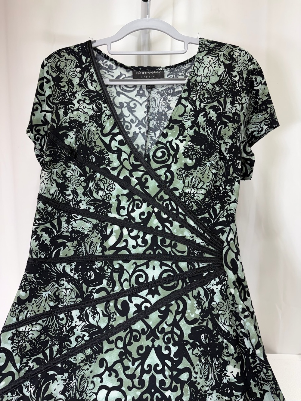 connected apparel Mint Green and Black Patterned Wrap-Style Midi Dress 3977 - Picture 2 of 11